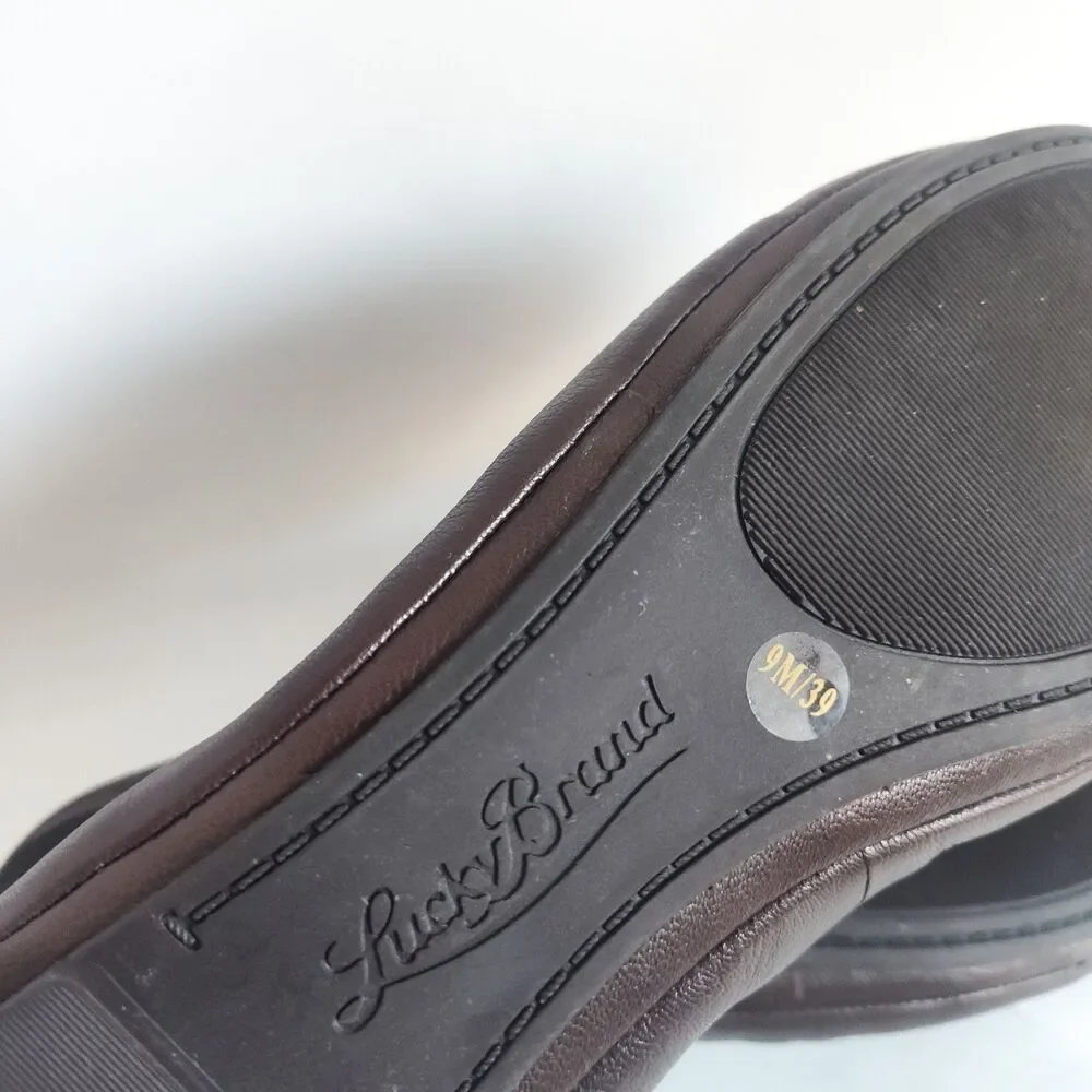 Lucky Brand Chocolate Brown Ballet Flats Size 9 Lace-up Back Coquette Minimalist